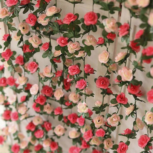 2,5 m Kunstig Pæon Blomsterguirlande 45 Blomster Blomsterranke Bryllup Hjem Loft Vægdekoration [HK] Multicolor Pink