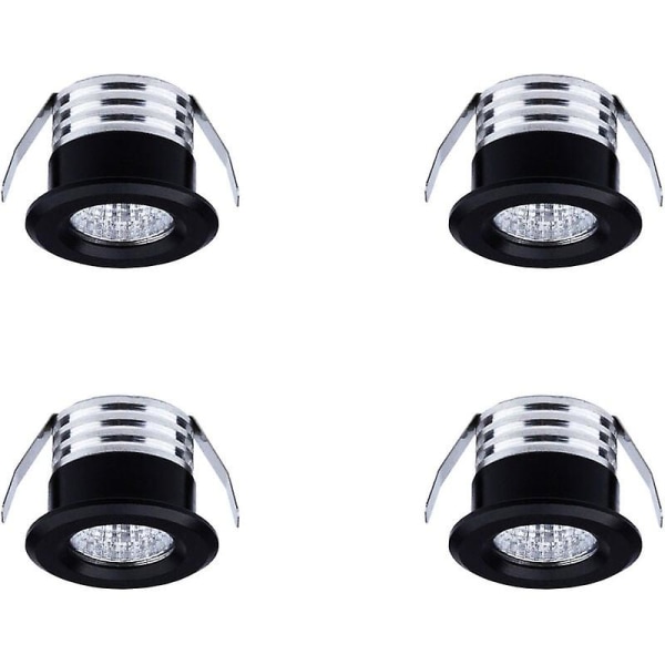 Set med 4 mini innfelt LED-spotlights, 3 W, kaldt hvitt lys svart([HK])