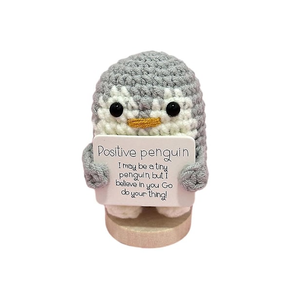 HK  Handgjord pingvinfigur stickad docka leende positiva vibbar emotionellt stöd heminredning inspirerande gåvor Grey
