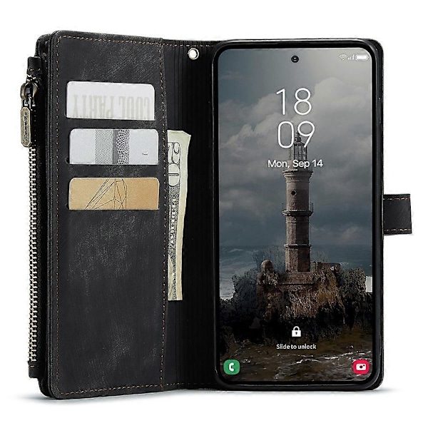CASEME C30 Serie til Samsung Galaxy A55 5G Etui Lynlås Læder Telefon Cover med 10 Kort Slots[HK] Style A Multicolor