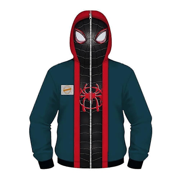 Verse Miles Morales Cosplay Full Zip Hoodies Jakke Spiderman Into The Spider Kids Hættetrøje Drenge Piger Casual Ydertøj[HK] M 4