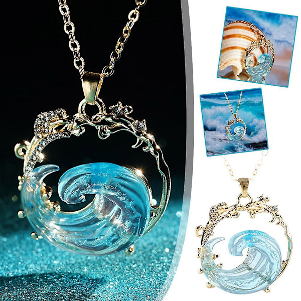 Ocean's Oath -korusetti, Boho-sininen valtameriaalto kaulakoru korvakorut sormukset Necklace