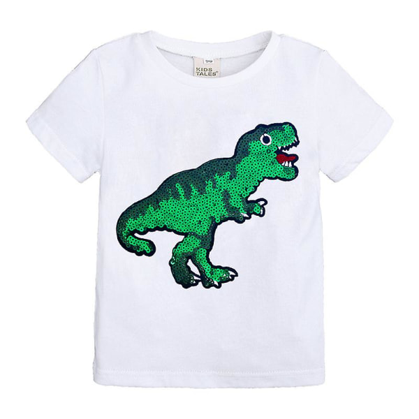 Kids Glitter Dinosaur Top Boy Kortærmet T-shirt Børne T-shirt Til Baby Børn Skjorter[HK] White 120