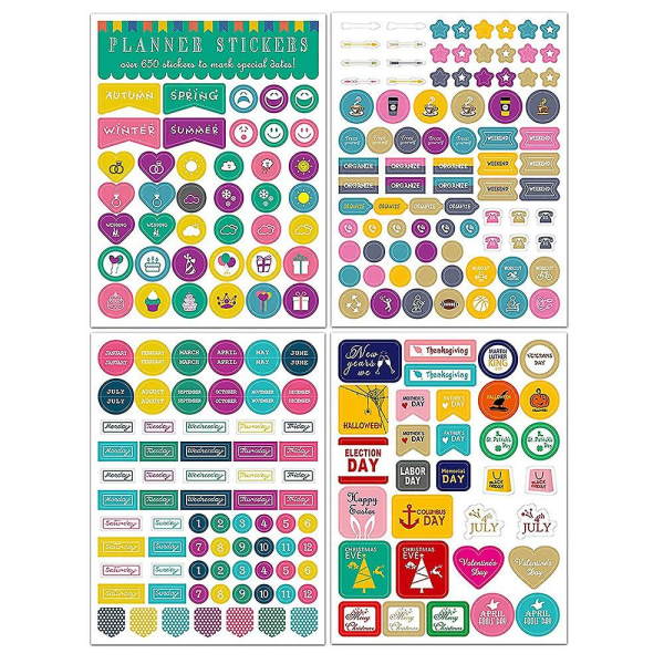 12 ark Planer Stickers Månatliga flikar för Gör-det-själv-kalender, Weekly Daily Planner Stickers Work Planni([HK])