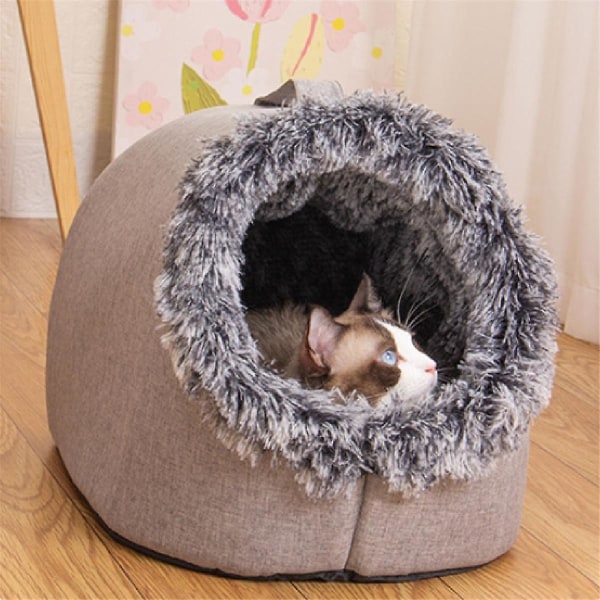 Pet Scratchproof Kennels House Bed Enclosed Plush Pet Kitten Nest Warm Soft Pet Cave Kennel Deep Sl([HK])