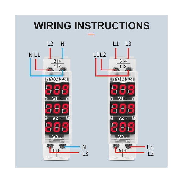 Din-skena 18mm spänningsmätare Ac 40-500v Trefas modulär voltmeterindikator LED digital display([HK])