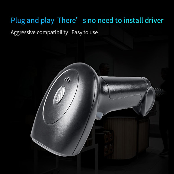 USB Stregkodescanner 1D 2D QR Håndholdt Kablet Stregkodelæser med Stand [HK] Black