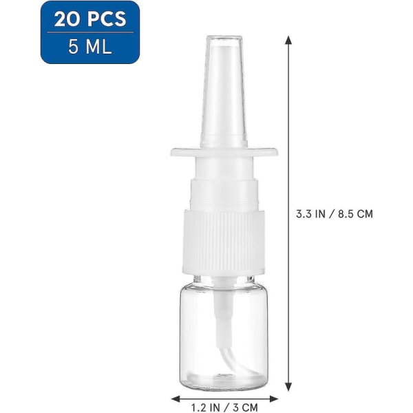 5 ml nenäsuihkepullo, nenäpumppusumutin, täytettävä matkakoko (5 ml, 20 kpl) (a-1b)[HK] 5ML