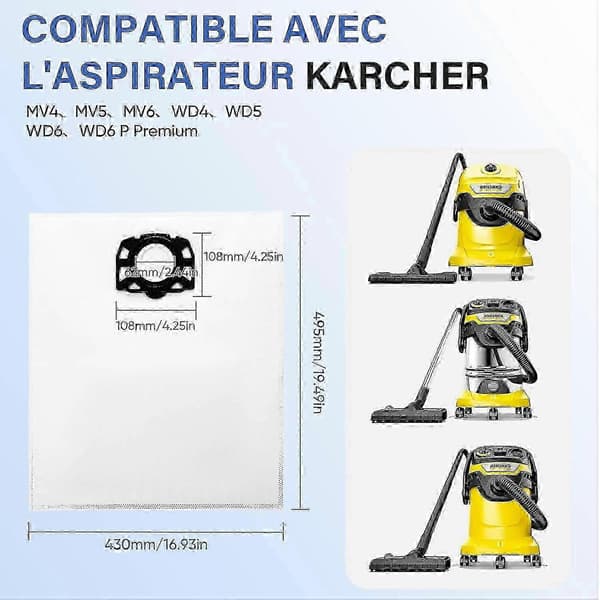 Kärcher WD4 WD5 WD6 Dammsugarpåsar 12-pack [HK]