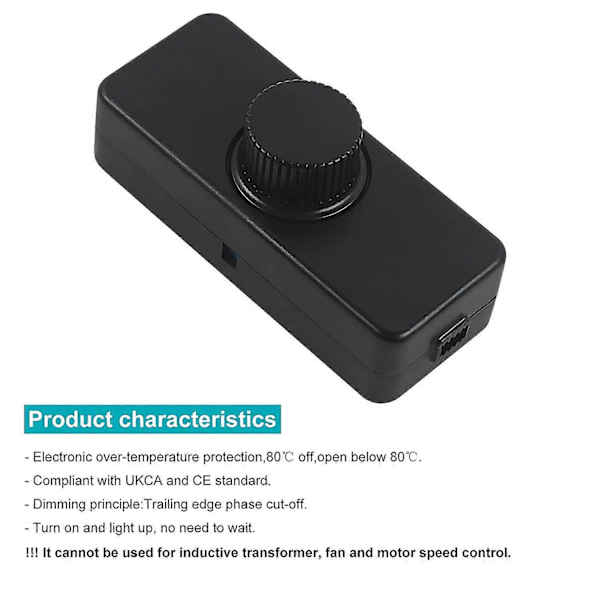 3-100W LED bagkantsdæmper (drejedæmper), bruges til dæmpbar LED, glødelampe, halogenlampe, 220-240V, CE stik-kontakt, sort[HK]