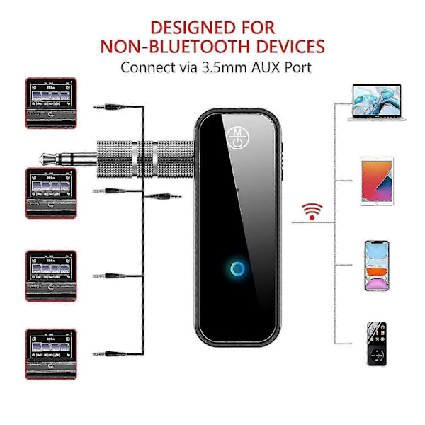 Bluetooth-modtager, Bluetooth bil jack adapter, 5.0 Bluetooth-sender, bærbar trådløs 3,5 mm Aux Bluetooth-adapter [HK]