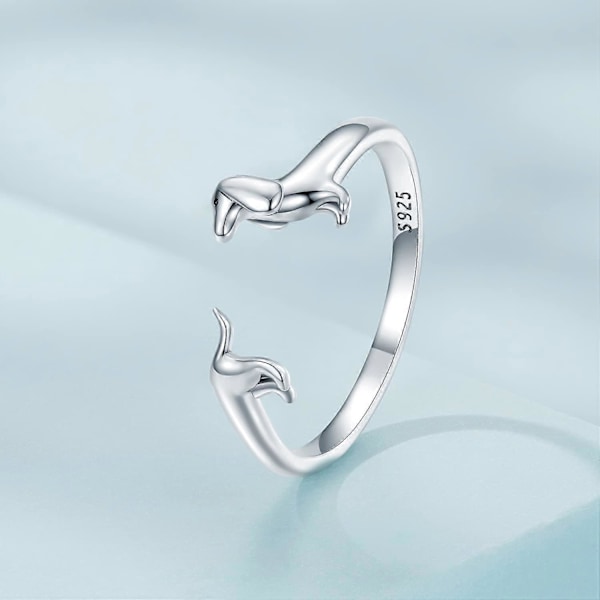 925 Sterling Silver Söta Tax Öppna Ringar Valp Hund Justerbara Ringar för Kvinnor Djur Stapelbara Ringar Uttalande Ringar[HK]