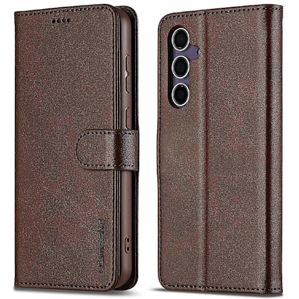 LC.IMEEKE Samsung Galaxy S25 -kotelo vasikannahkajäljitelmällä PU-nahkaa seisontatuella lompakkokotelo - Harmaa[HK] Brown Multicolor