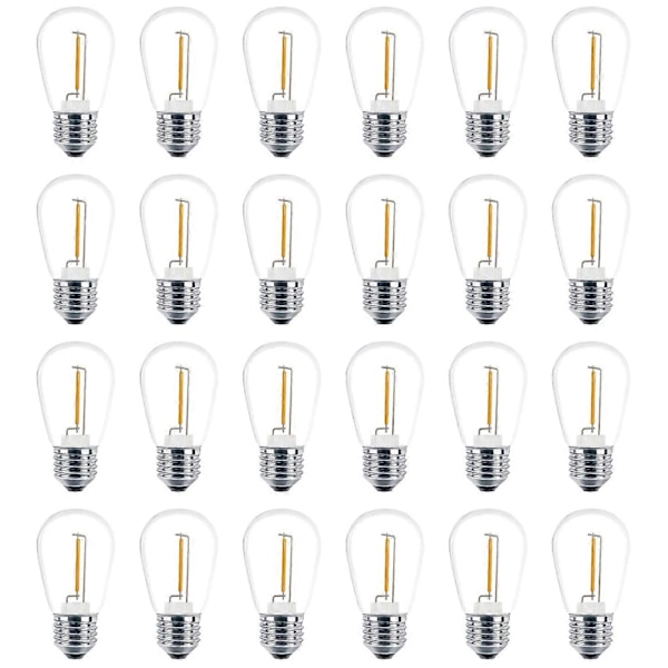 24-pack 3V LED S14 Ersättningslampor, Splittersäkra Utomhus Solcells-slinglampor, Varmvit[HK] transparent
