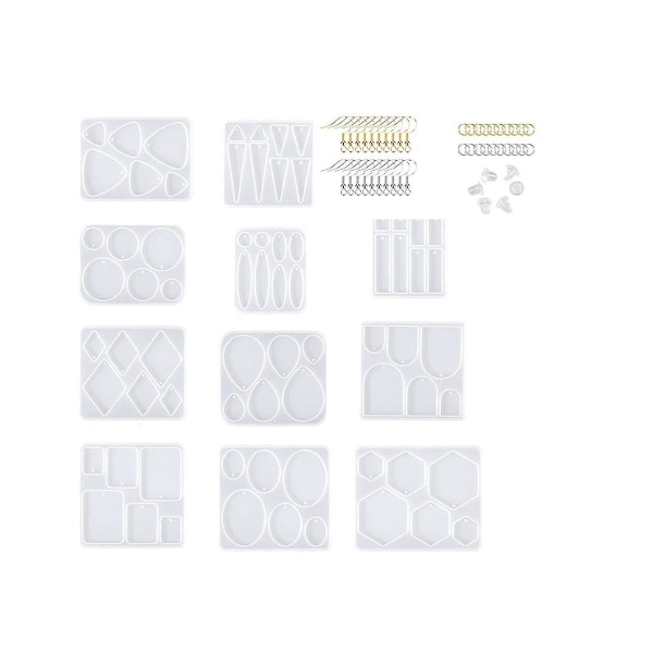 11 stk harpiksformer smykker, øredobber silikonformer for epoksyharpiks, gjør-det-selv-smykker harpiksstøpeformer ([HK])