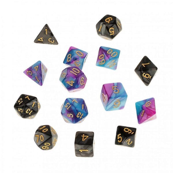 7x Polyhedral terninger 16 mm til Dungeons And Dragons Dnd Mtg bordspil sort + 7 polyhedrale terninger til RPG brætspil lilla blå [HK]