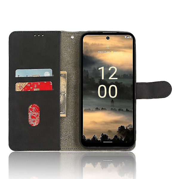 För Nokia XR21 Anti-fall PU Läder Plånboksfodral Hudvänligt Telefonskal med Ställ [HK] Black