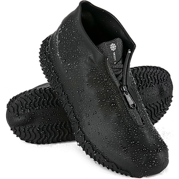 Vanntette skotrekk for regn, silikon oversko med glidelås, sklisikre kalosjer for menn og kvinner [HK] Black XL