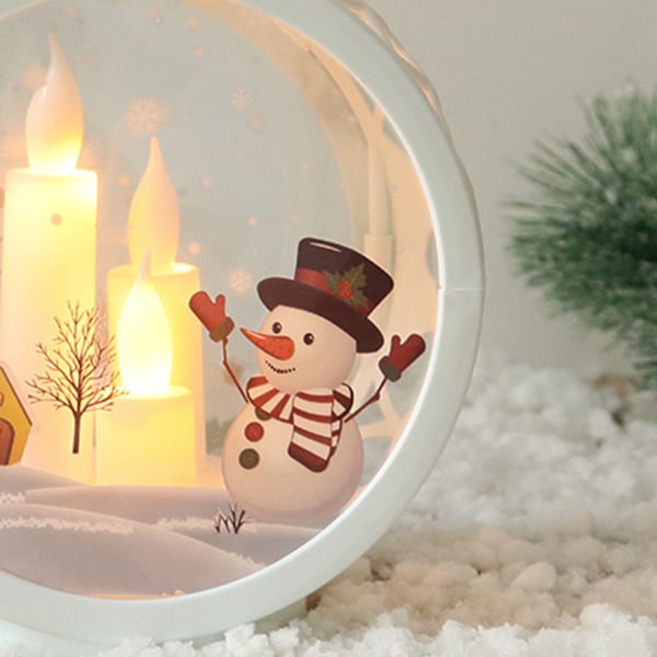 Runda LED-ljus i retrostil, små glas- och plast-LED-element, juldekoration för hemmet [HK] White  Snowman