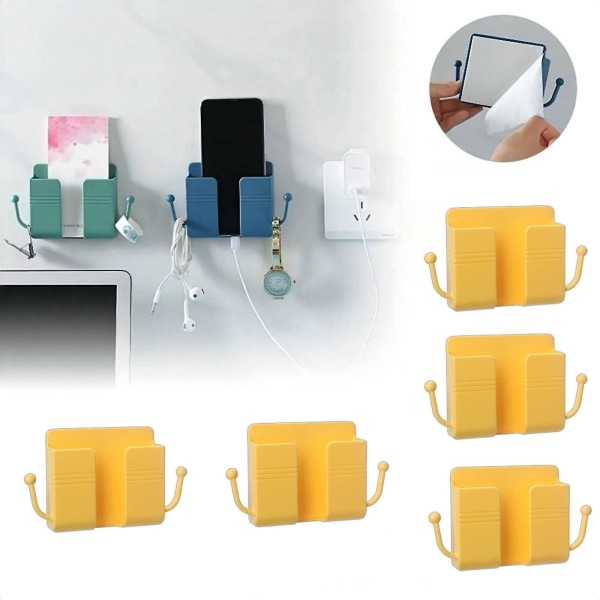 5 delar Fjärrkontroll Mobiltelefonkontakt Vägghållare, Väggmonterad Mobiltelefonhållare för sovrum[HK] Yellow