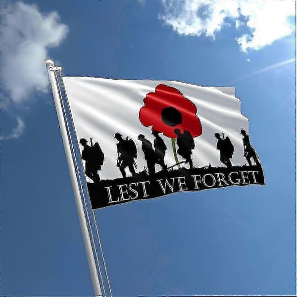 3x5 fot hyllestflagg, Lest We Forget, forsterket med messingmaljer[HK]