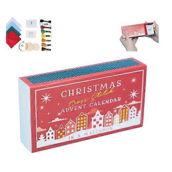 Julekrysssting Adventskalender, Julekalender Broderikit 2024 Ny rød