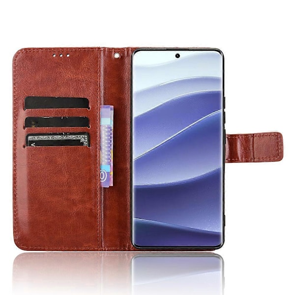 För Xiaomi Redmi Note 14 Pro+ 5G/ Note 14 Pro 5G Fodral Crazy Horse Textur PU Läder Telefonplånboksfodral [HK] Brown