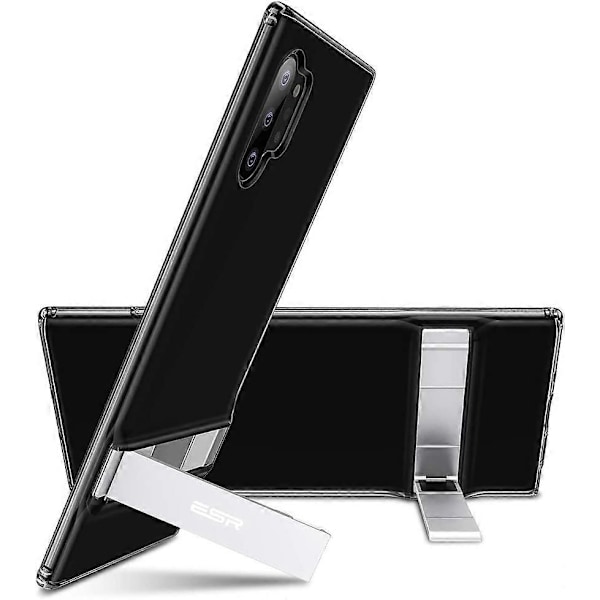 Metallstativ Kompatibelt med Galaxy Note 10 Plus Skal, Vertikalt och Horisontellt Ställ, Förstärkt Fallskydd, Flexibelt TPU-skal för Sa[HK] standard Black
