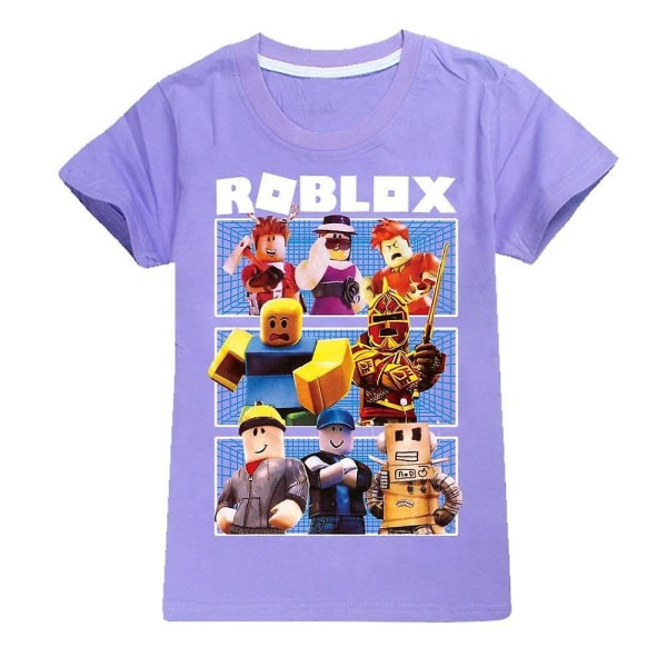 Uusi poikien ja tyttöjen kesäiset lyhythihaiset T-paidat Roblox lasten puuvilla T-paidat [HK] Purple 3-4Years