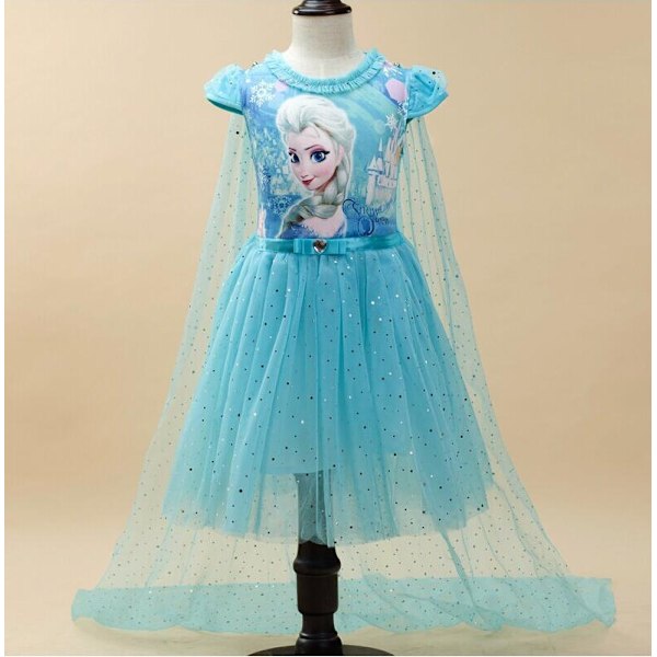 Barn Flickor Frozen Elsa Anna Prinsessa Kortärmad Tulle Tutu Klänning Cosplay Kostym Klä Upp[HK] Pink 6-7 Years