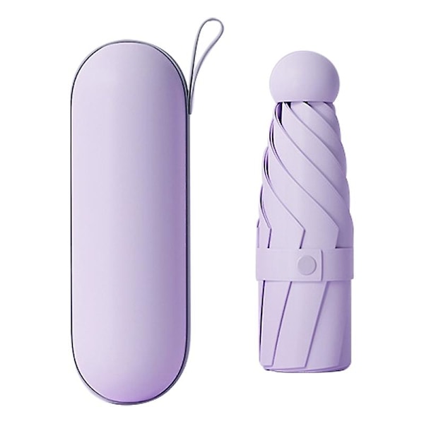 Matka 5-osainen 6-puolainen mini sateenvarjo UV-suojattu kokoontaitettava sateenvarjo, kapselikotelolla [HK] Style F Purple
