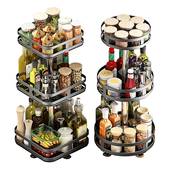 Roterande kryddhylla kryddbehållare rack kök tillbehör[HK] Round 1 layer