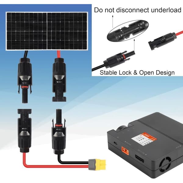 Solcellepanelkontakt til XT60 12AWG adapterkabel, for bærbar bobil solcellekraftstasjon solcellegenerator - 1,5M 4,9Ft[HK]