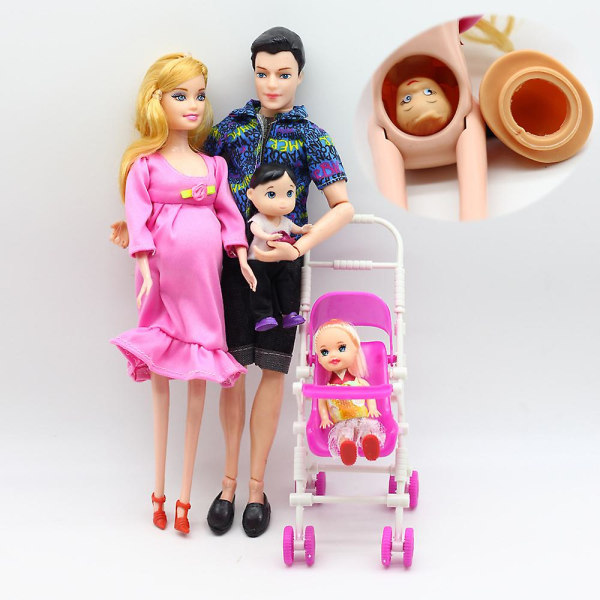 Dukkefamilie på fire piger Lille dreng Gravid mor og far Dolly Børn[HK]