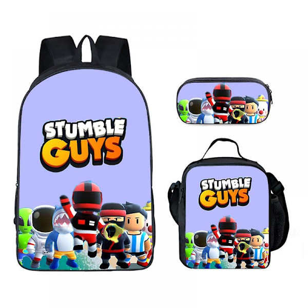 Anime Ryggsekk Stumble Guys Tenåring Skoleveske, Stumble Guys Tredelt Ryggsekk, Anime Datamaskin Skoleveske[HK] 1 Meal Bag