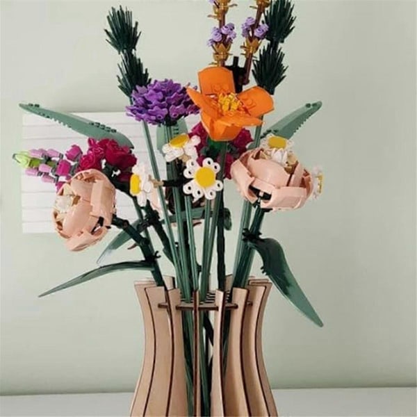 Vas, Träpusselvas, Falsk Bukett Byggkloss Set Displayställ, Gåva till Blomsterälskare[HK] As Shown