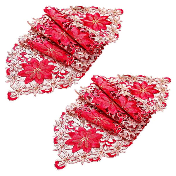 2X Julebrodert bordløper, uthulet te-duker, 15x70 tommer [HK] Red