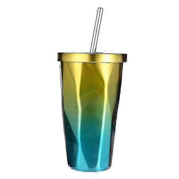2025 500 ml rostfri mugg med sugrör, gradientfärg, dubbelväggiga dricksmuggar, kaffemuggar [HK]