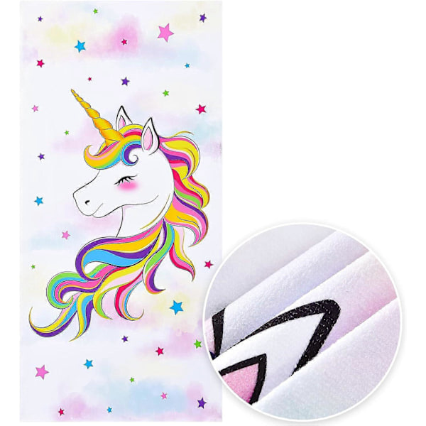 Unicorn Strandhåndklæde - 70 x 150 cm Pink Polyester Camping Håndklæder til Piger Børn Unicorn Strandhåndklæde Blødt Strandtæppe Pool Rejse Svømning Ba[HK]