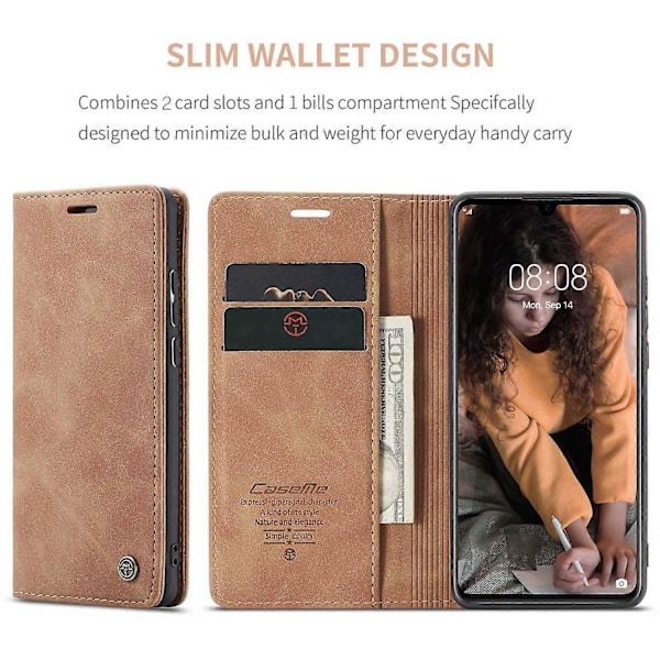 CASEME 013-serien for Huawei P30 Støtsikker PU-lær Stativdeksel Anti-ripe Lommebok Telefondeksel[HK] Brown Multicolor