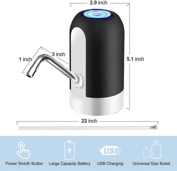 Elektrisk vattenflaskpump, USB-uppladdningsbar automatisk dricksvattenpump, bärbar vattendispenser (svart)[HK]
