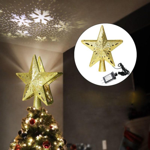 3D Hollow Gold/Sliver Star Topper Projektionsljus med inbyggd roterande LED-kula för julgransdekoration Gold Gold AU