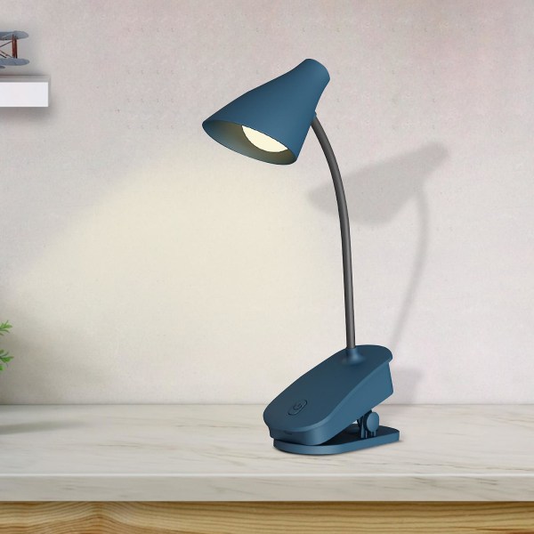 Lampeklips skrivebordslampe LED-lagring Bærbar skrivebordslampe Soverom nattbord Klips nattlys USB-lading Gave[HkkK] Blue