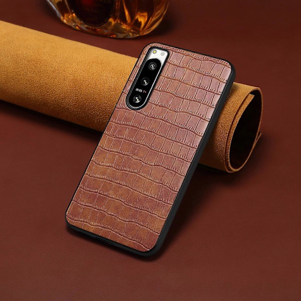 Til Sony Xperia 5 IV 5G Cover Krokodille Tekstur Læder Anti-Ridse Bagcover[HK] Brown