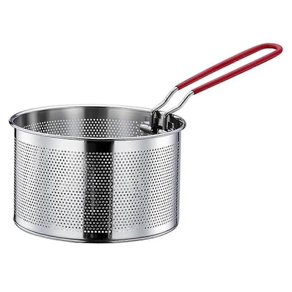 Friturekurv, Pasta Kurv i Rustfrit Stål, Friturekurv med Langt Håndtag, til Gryde, Rund Mad[HK] Silver White