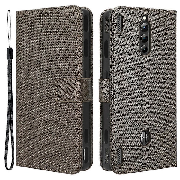 Til ZTE nubia Red Magic 8 Pro+ 5G / Red Magic 8 Pro 5G Diamanttekstur PU Læder Stand Cover Shell Flip Wallet Telefonetui[HK] Brown