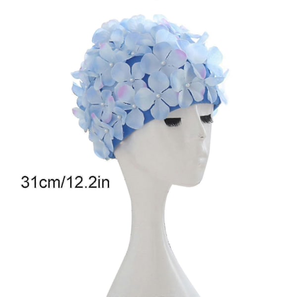 Svømmehette for kvinner, Petal Retro 3D Blomster Svømmehatt Badehette [HK] blue