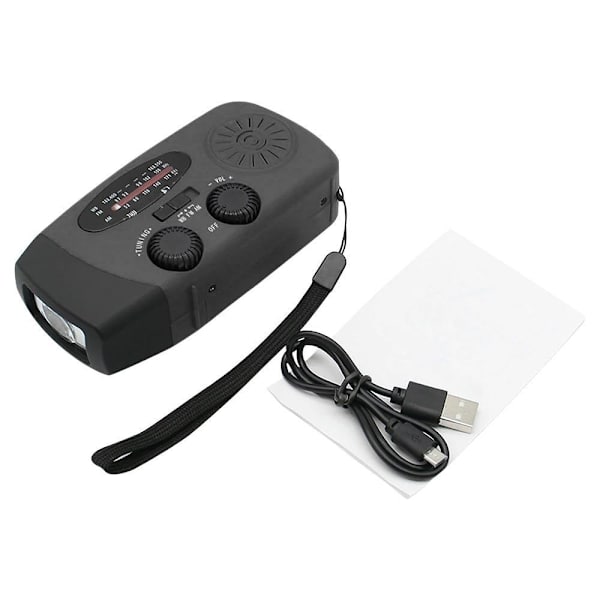 Veivradio med solceller, LED-lommelykt og 2000mA Powerbank SOS Black 2-Pack Vevradio