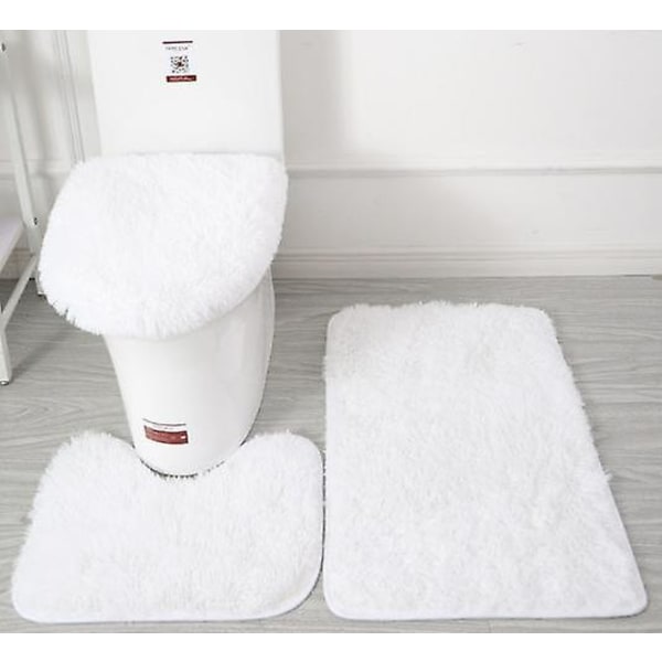 HK 2-pack badrumsmattor i mikrofiber, mjuka och fluffiga badrumsmattor och U-formade toalettmattor, halkfria Off-white