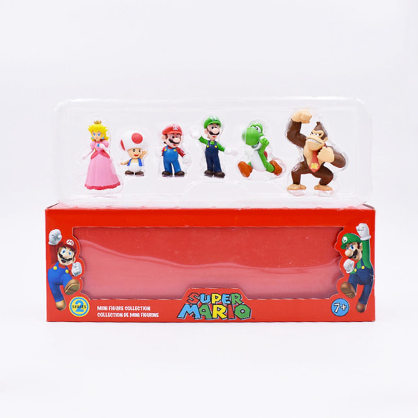 Super Mario Action-figuurit Lelut 6 Mario-figuuria Luigin Prinsessa Peachin Yoshin Donkey Kongin Ja Toad-koristeen Kakunkoristeet Laatikossa[HK]